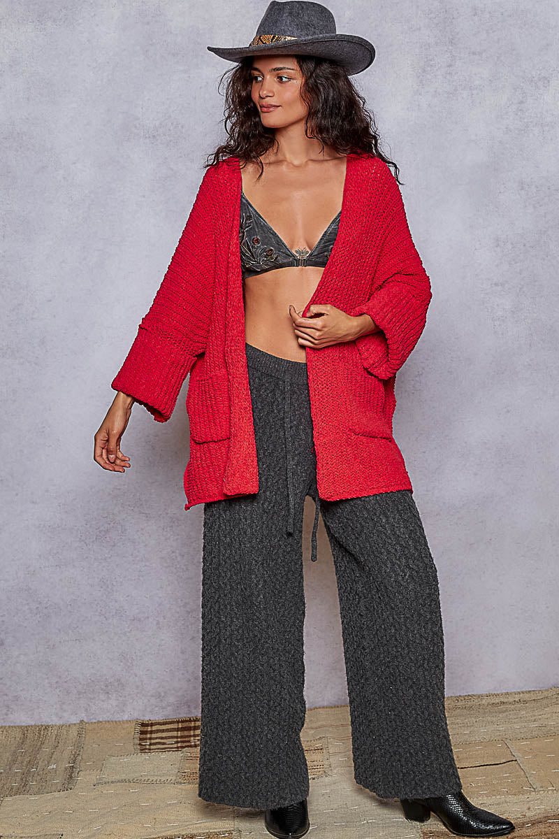 Long Sleeve Solid and Soft Red Cardigan