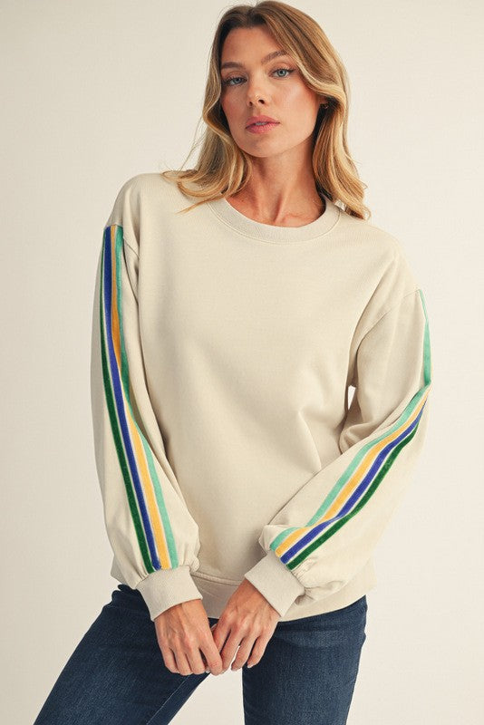 Velvet Tape Trim Accent Washed Sweatshirts