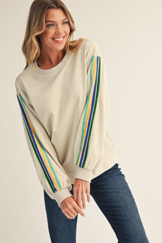 Velvet Tape Trim Accent Washed Sweatshirts