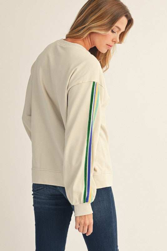 Velvet Tape Trim Accent Washed Sweatshirts