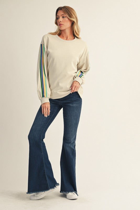 Velvet Tape Trim Accent Washed Sweatshirts