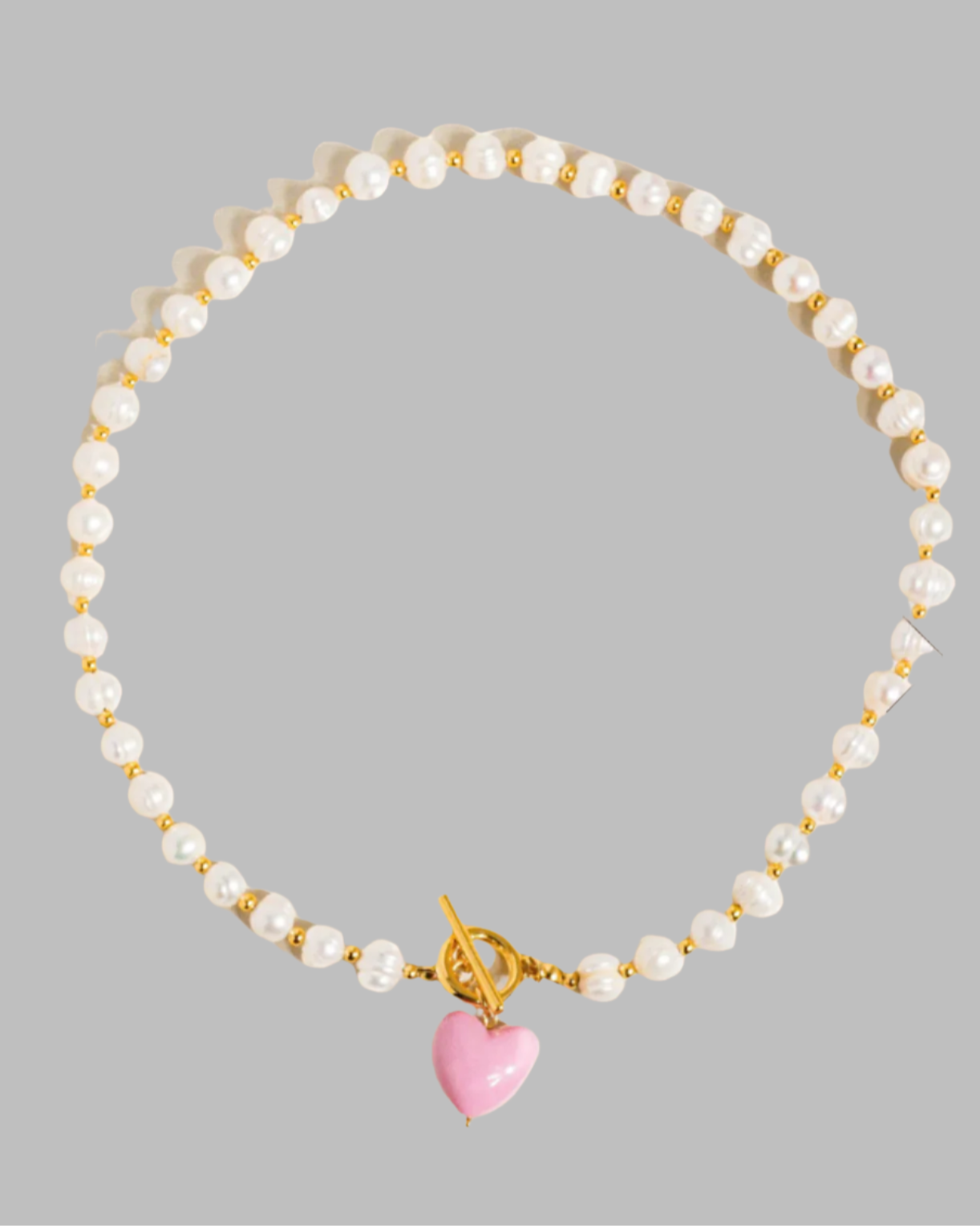 Vintage Natural Baroque Pearl  Heart Necklace, in Pink, Red and White