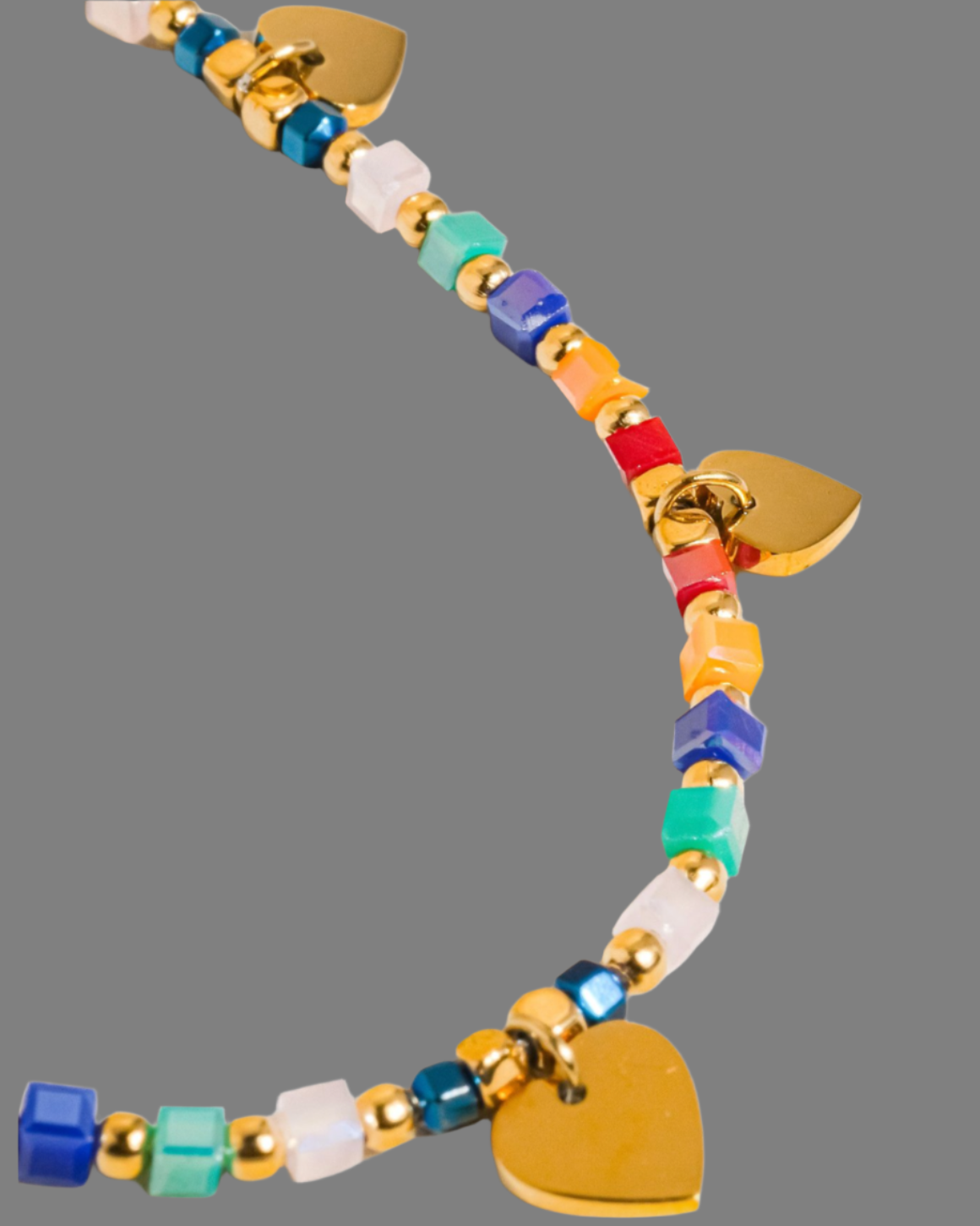 Archie-Multi Necklace with colorful beaded heart charm.