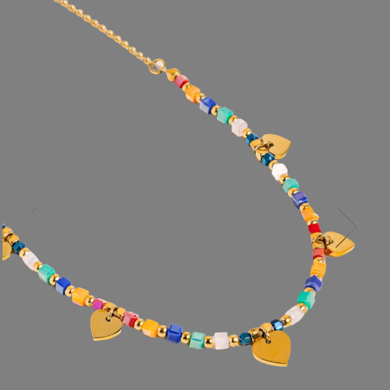 Archie-Multi Necklace with colorful beaded heart charm.