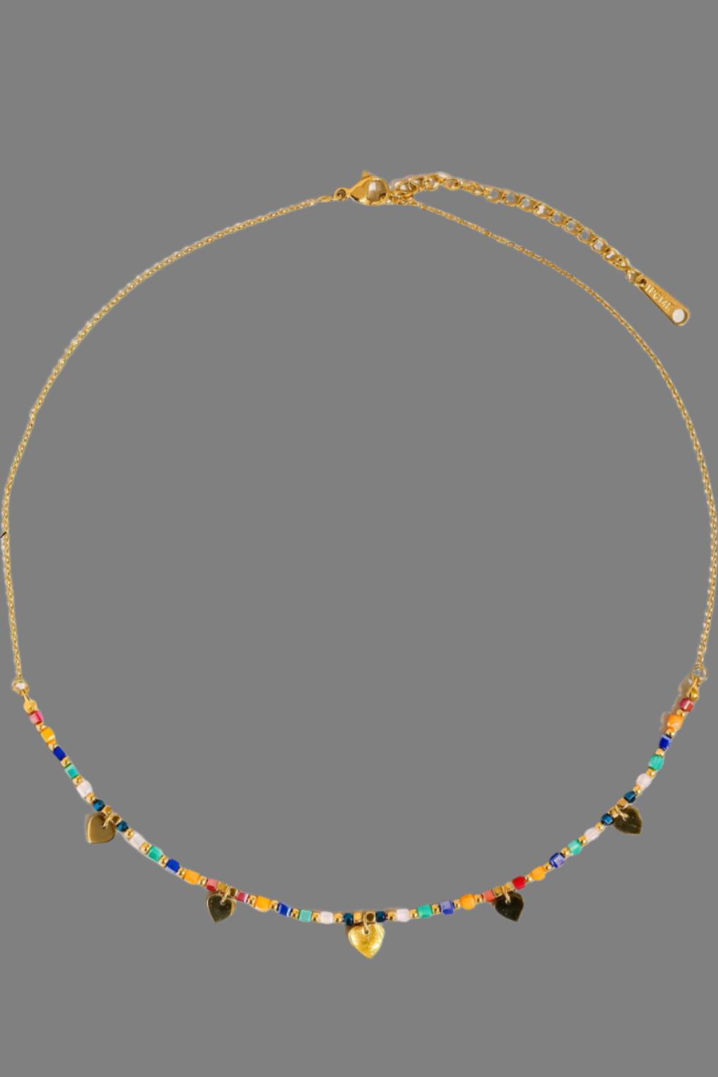 Archie-Multi Necklace with colorful beaded heart charm.