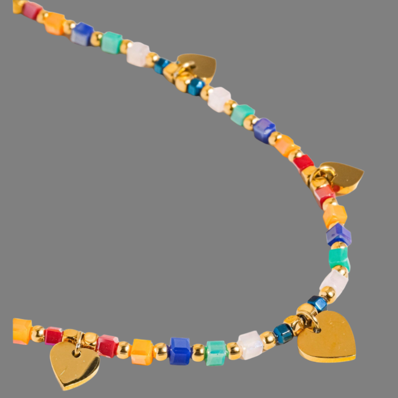 Archie-Multi Necklace with colorful beaded heart charm.