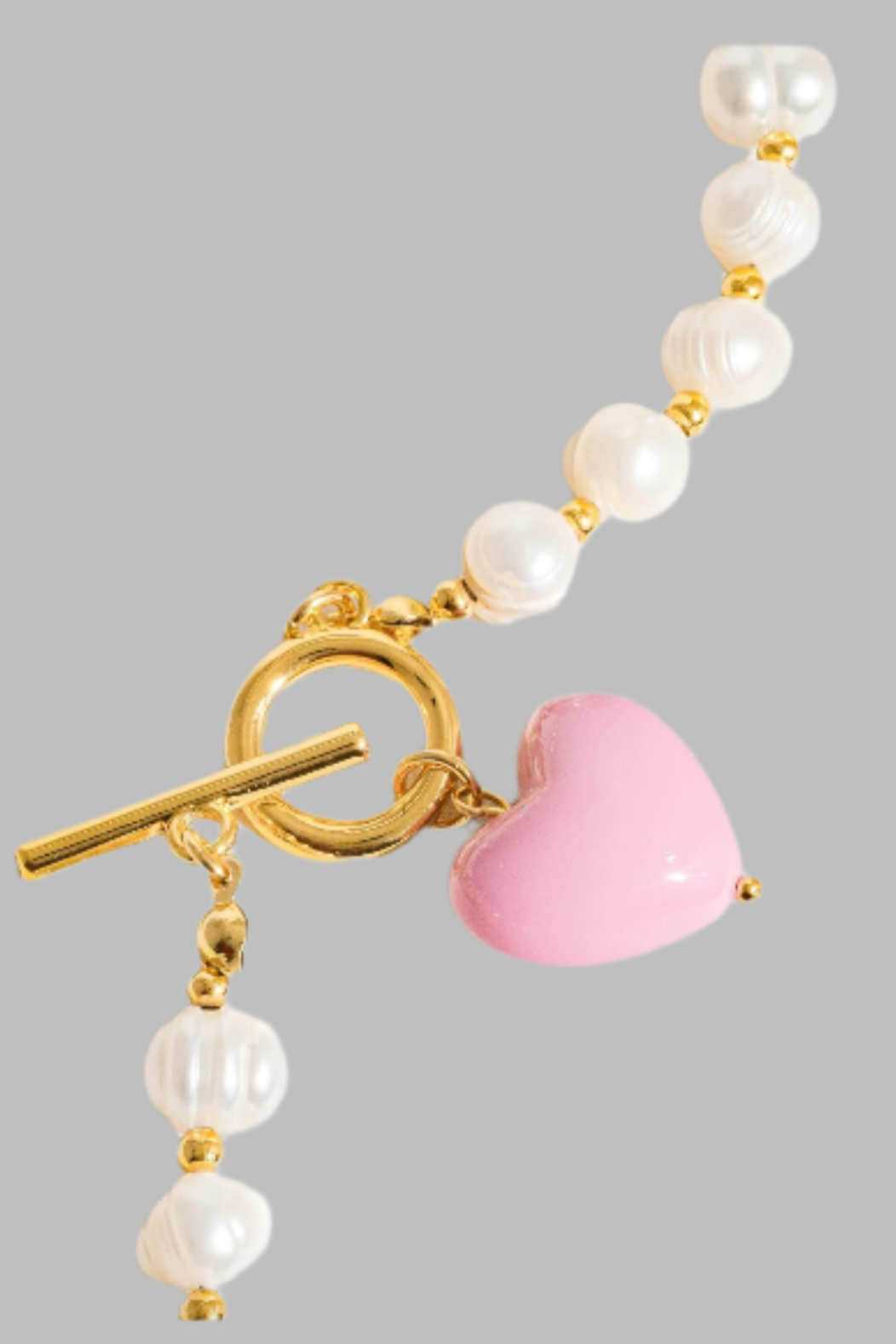 Vintage Natural Baroque Pearl  Heart Necklace, in Pink, Red and White