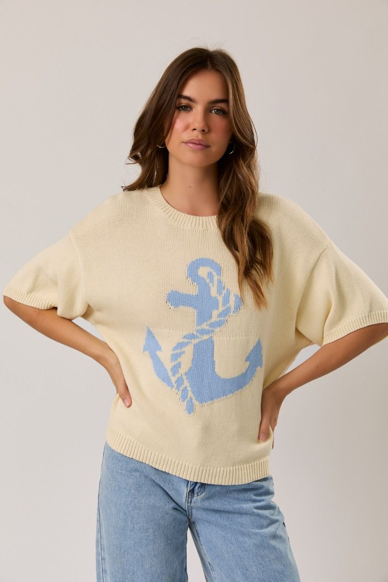 Anchor Round Neck Short Sleeve Sweater