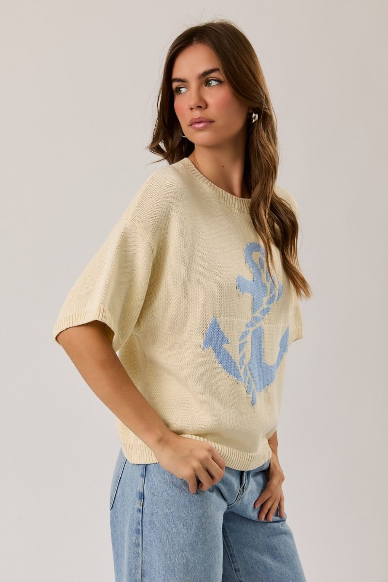 Anchor Round Neck Short Sleeve Sweater