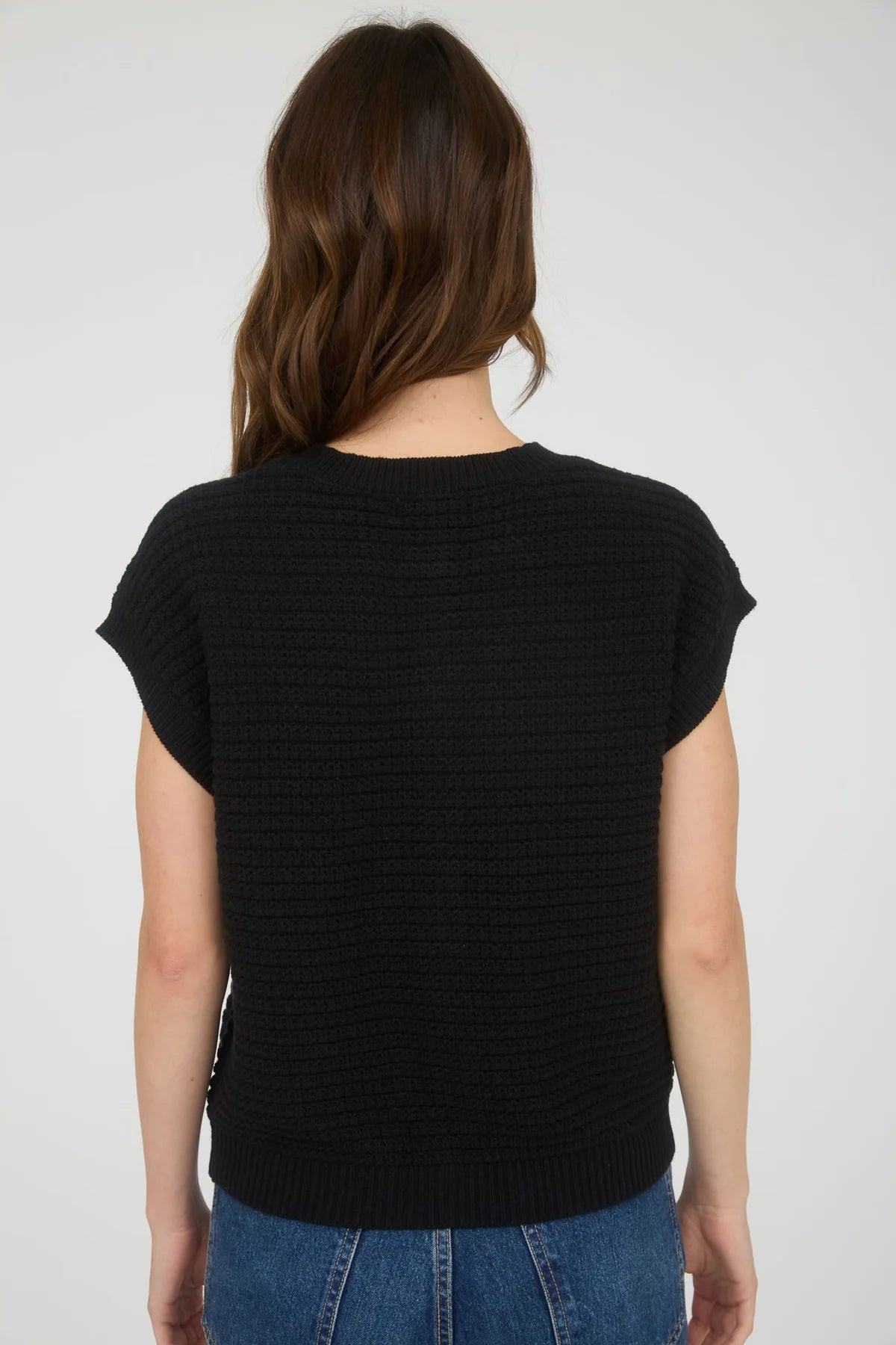 Button Down Short Sleeve Knit  Black Cardigan Vest