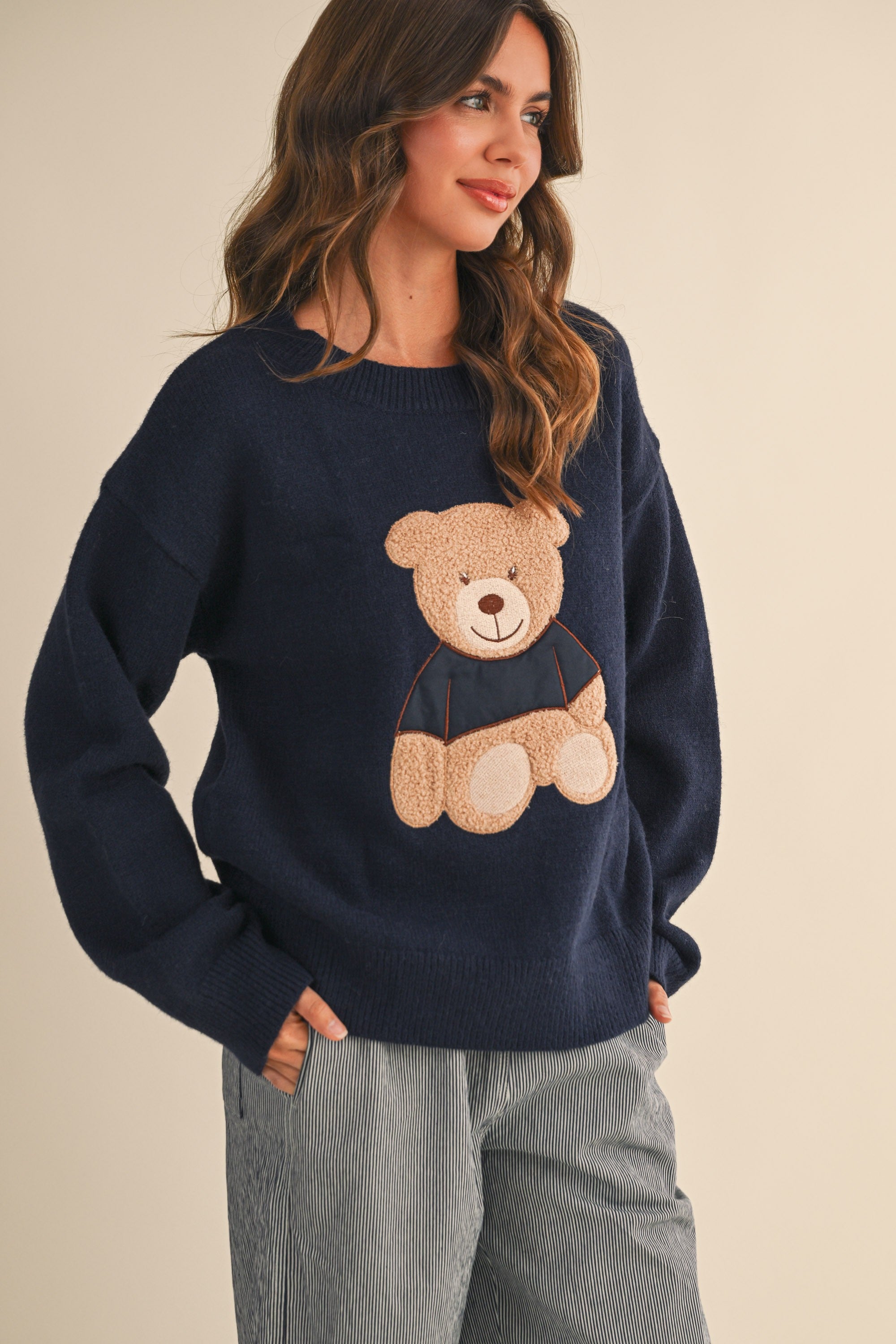 Teddy Bear  Navy Longsleeve Sweater