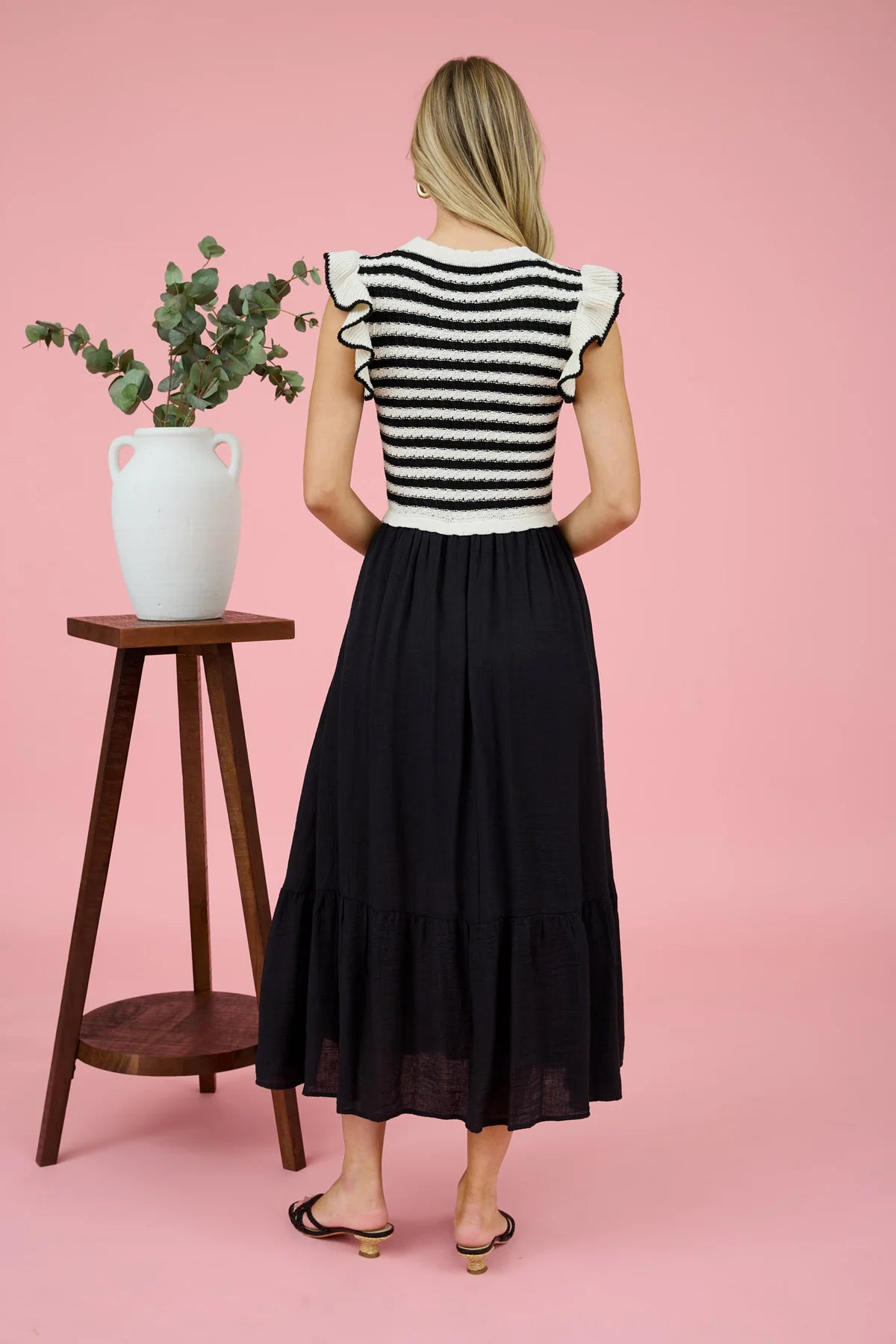 Stripe Sweater Top Mixed Media Midi Dress