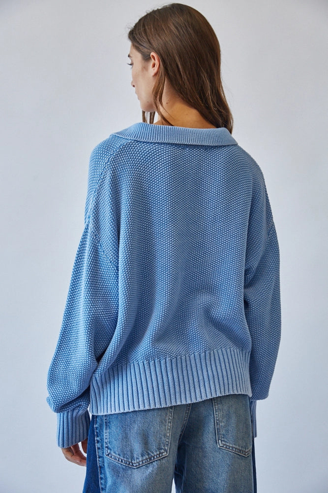 Light Blue Sporty Lace-Up Sweater, 100% Cotton