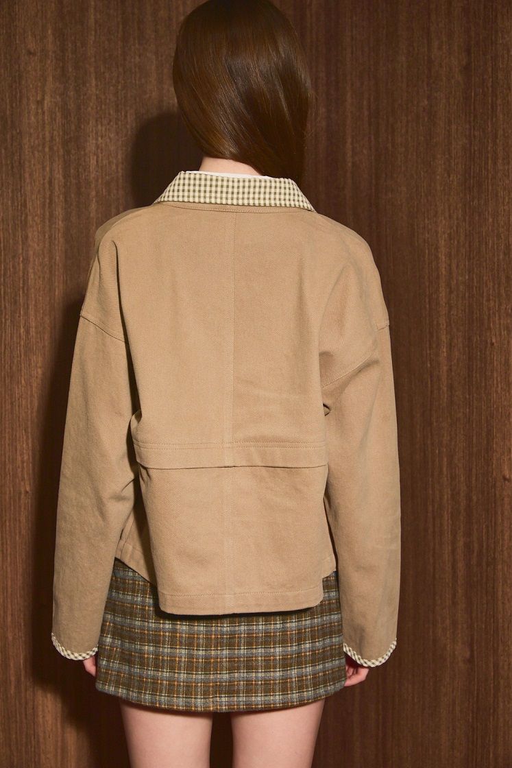 Shacket with Gingham Contrast Detailing in Two Color