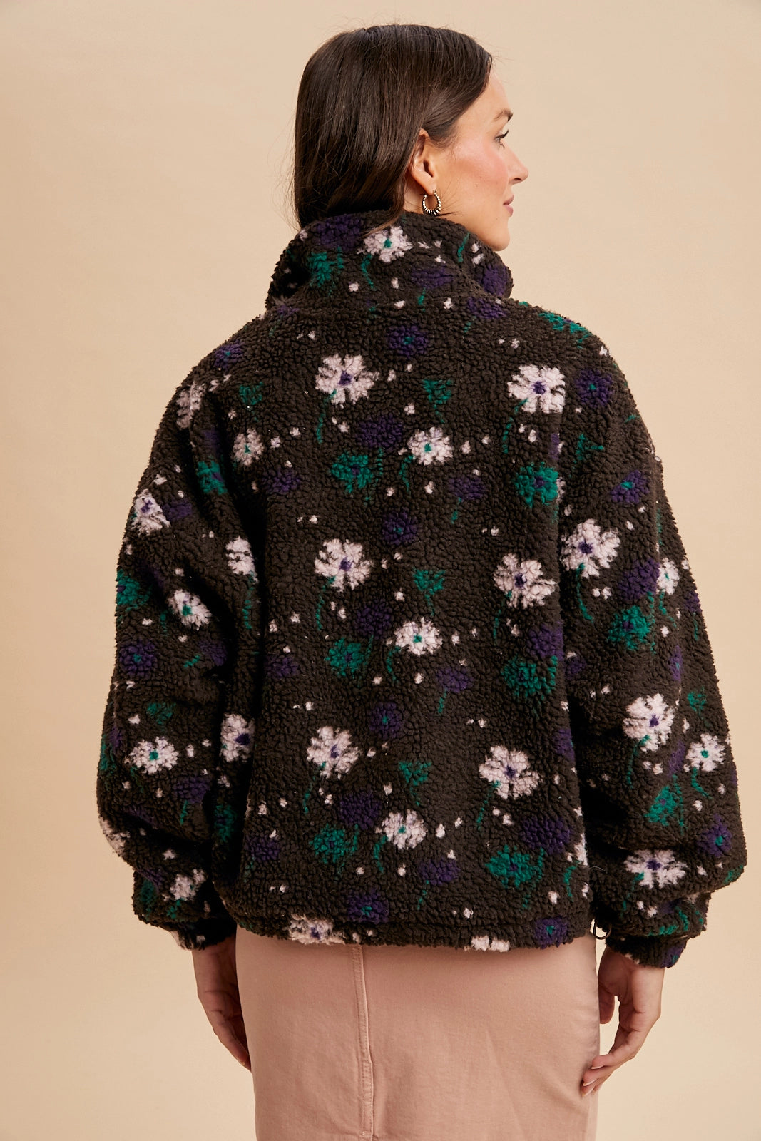 Floral Sherpa Zip Up Jacket