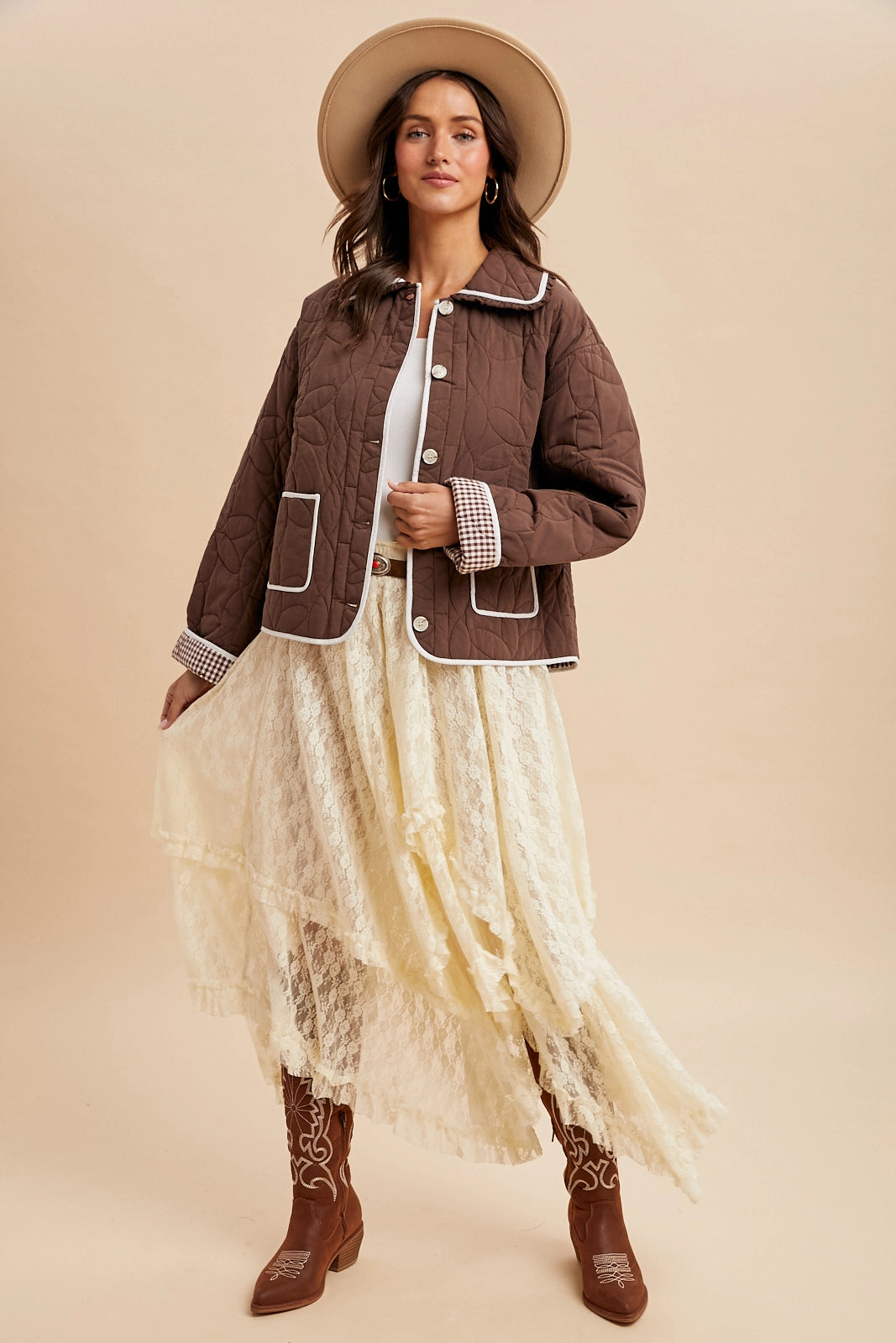 Floral Quilted Collared Jacket