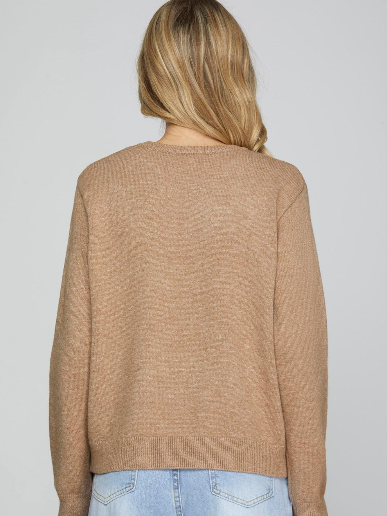 WOMEN 'S LONG SLEEVE RIBBON PULLOVER SWEATER  IN RED AND TAUPE COLORS fall sweater