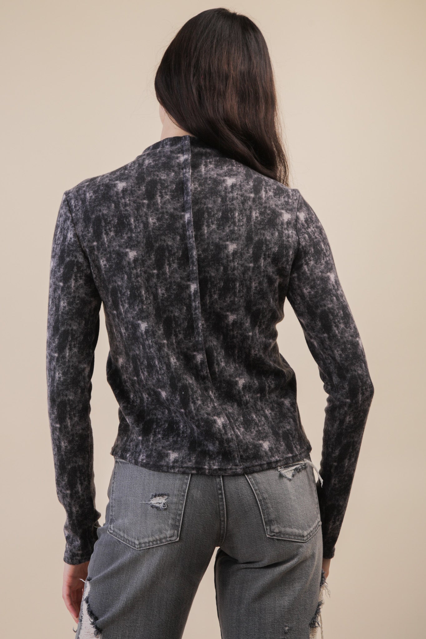 Long Sleeve Soft Mock-neck Charcoal  Top