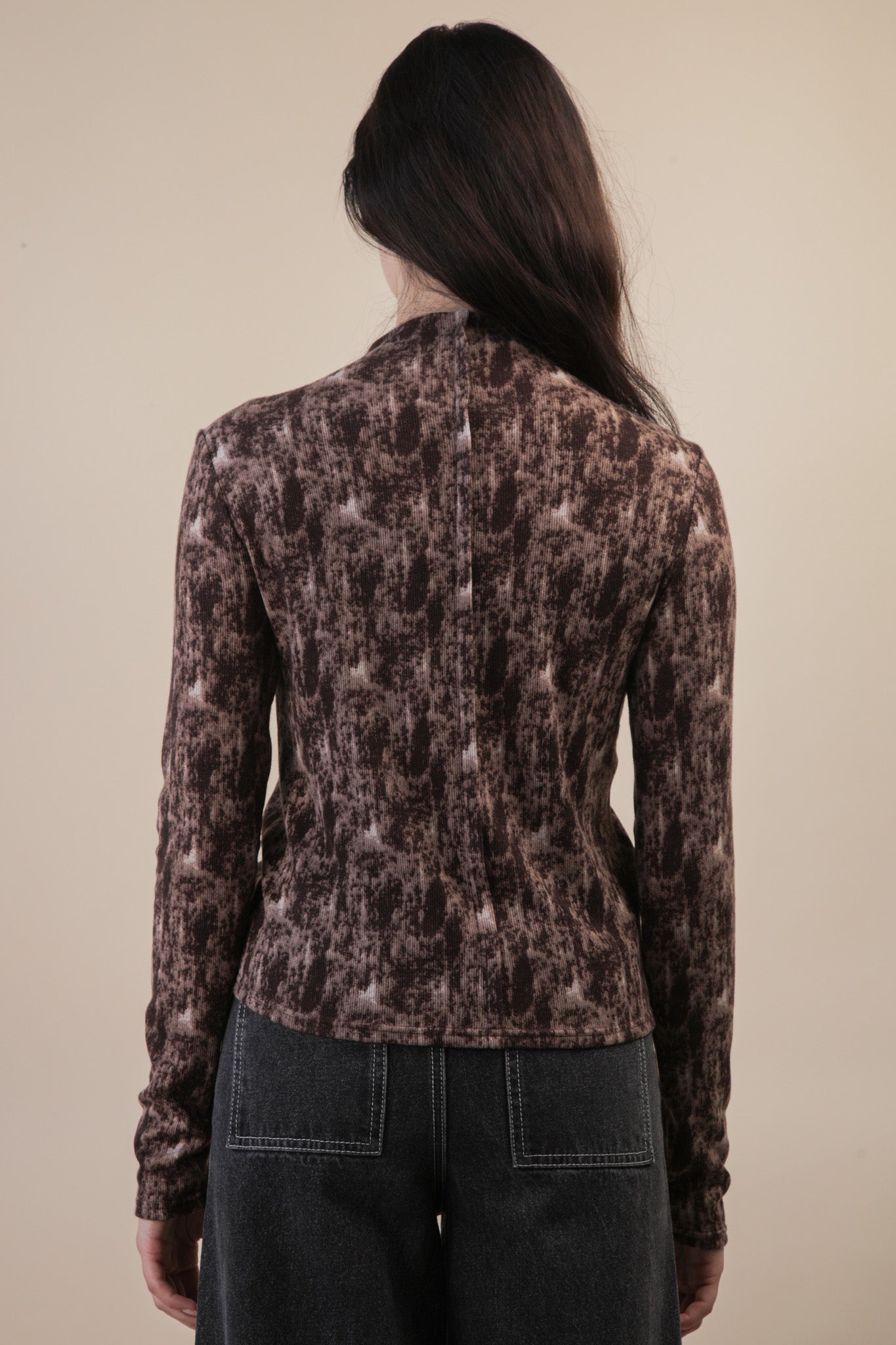 Long Sleeve Soft Mock-neck Chocolate Top