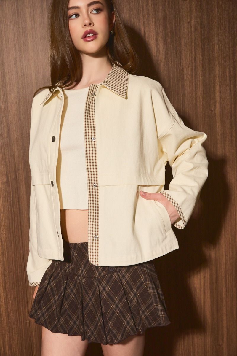 Shacket with Gingham Contrast Detailing in Two Color