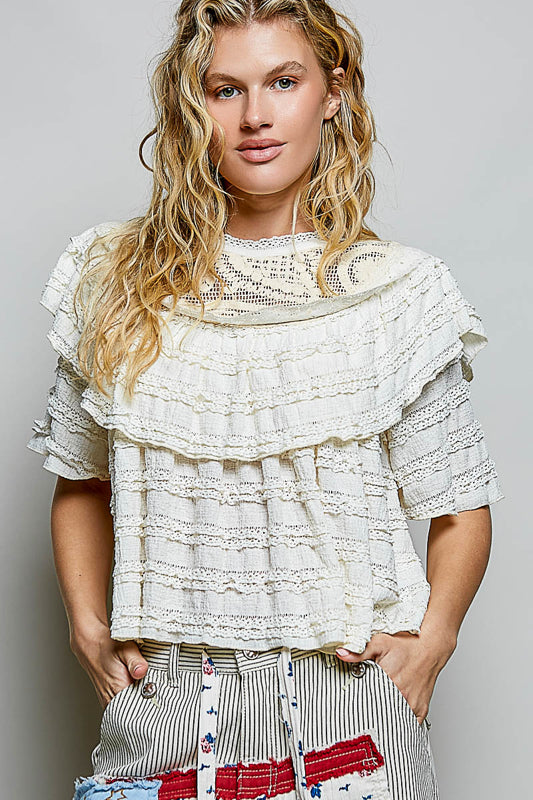 Round Neck Lace Top with Crochet Details