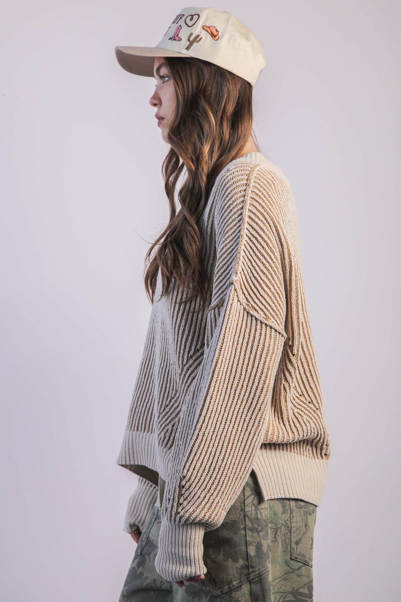 Oversized Two Tone Knit Casual Sweater Top