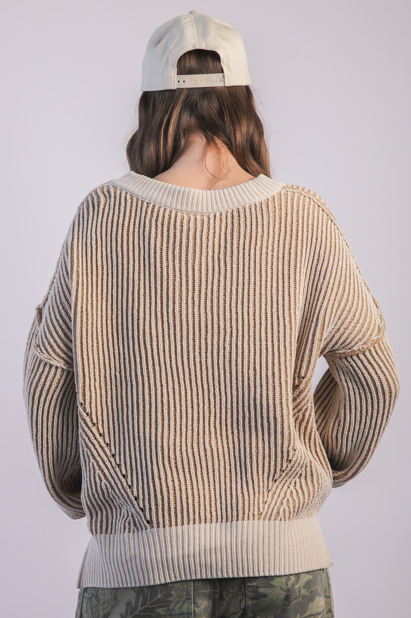 Oversized Two Tone Knit Casual Sweater Top