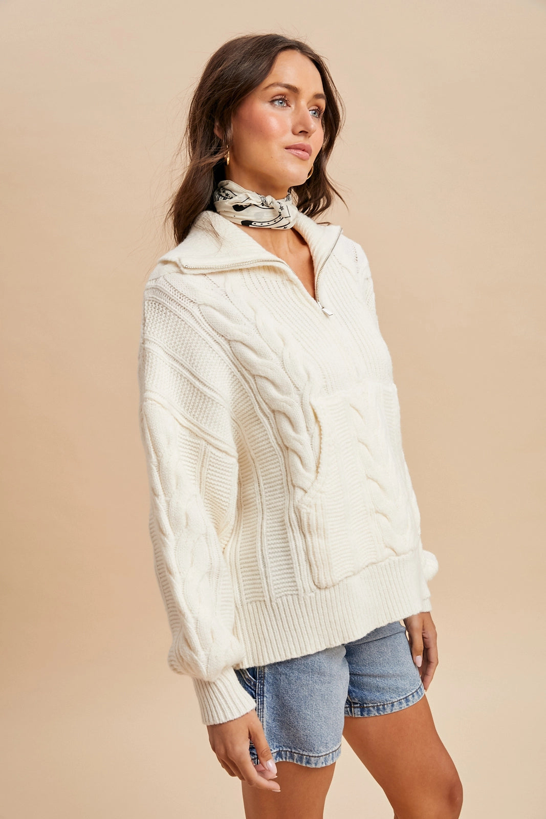 Chunky Cable Knit Half Zip Sweater