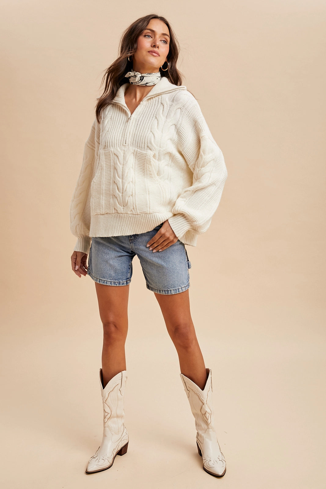 Chunky Cable Knit Half Zip Sweater