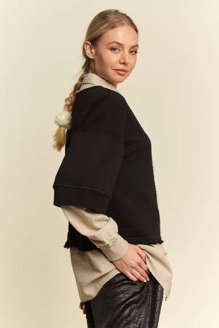 French Terry Contrast Layer Button Front Top, Bundle with beautiful scarf.