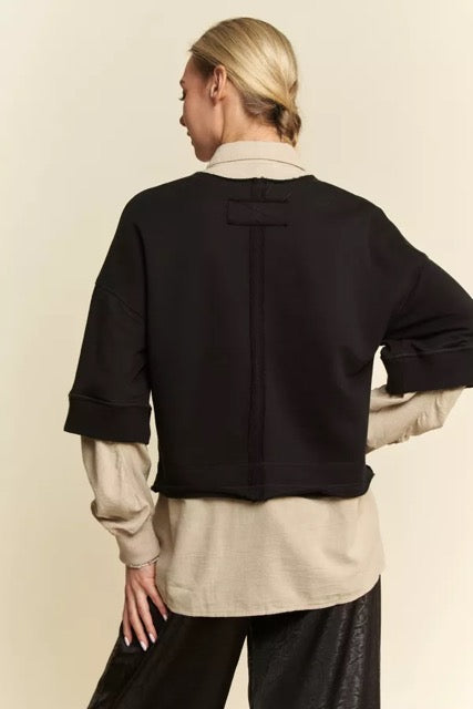 French Terry Contrast Layer Button Front Top, Bundle with beautiful scarf.