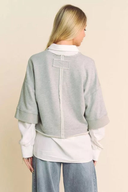 French Terry Contrast Layer Button Front Top, Bundle with beautiful scarf.