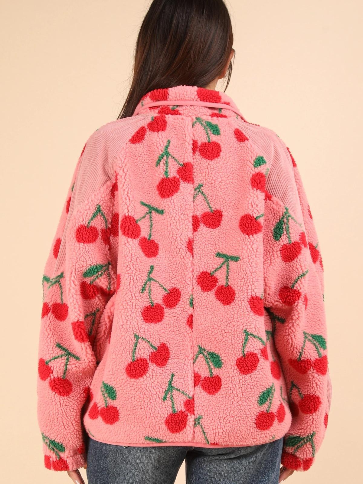 The Caroline Sherpa Pink Cherry Jacket with Zipper
