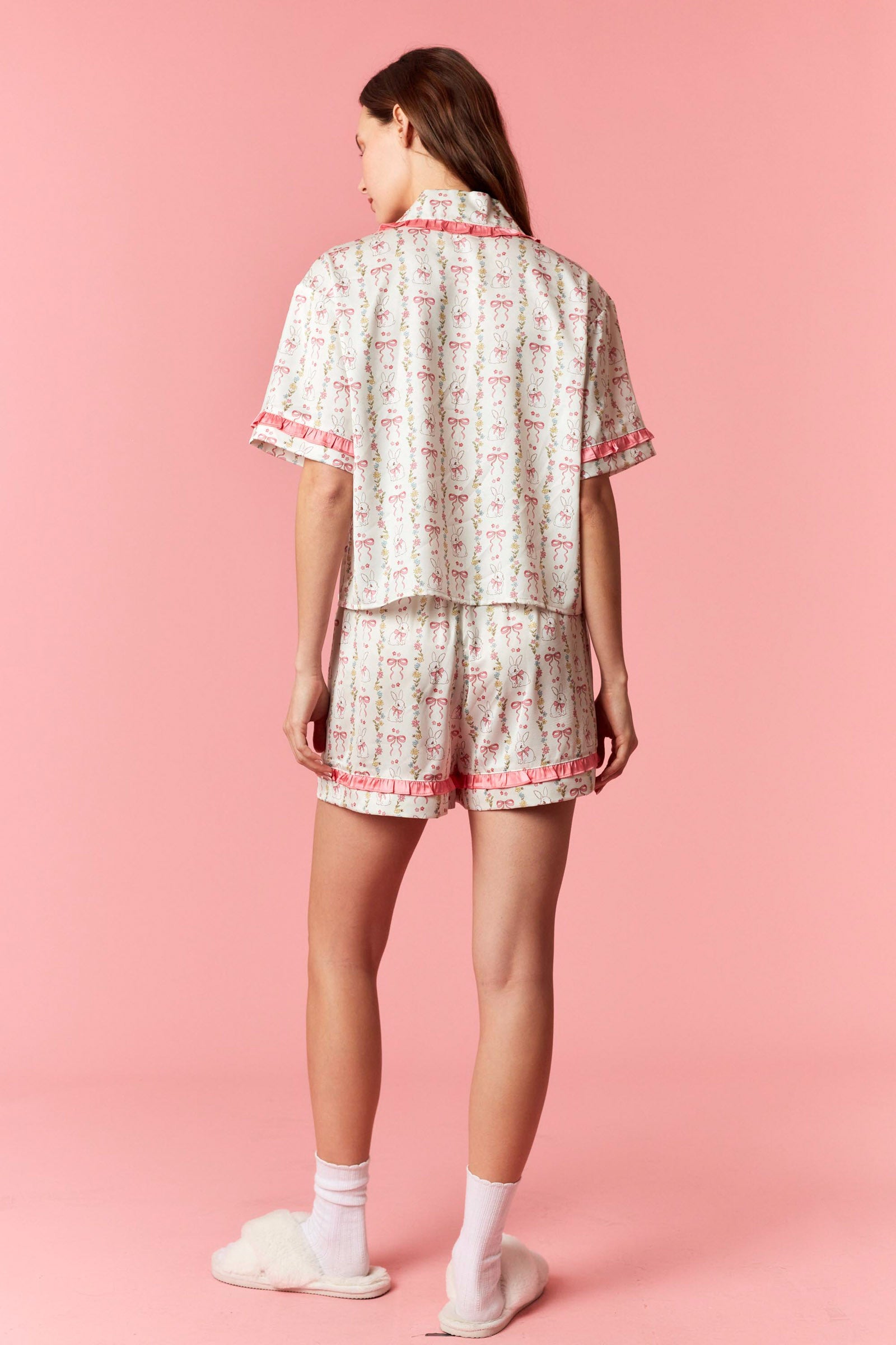 Charming Bunny and Bow Satin Pajama Set