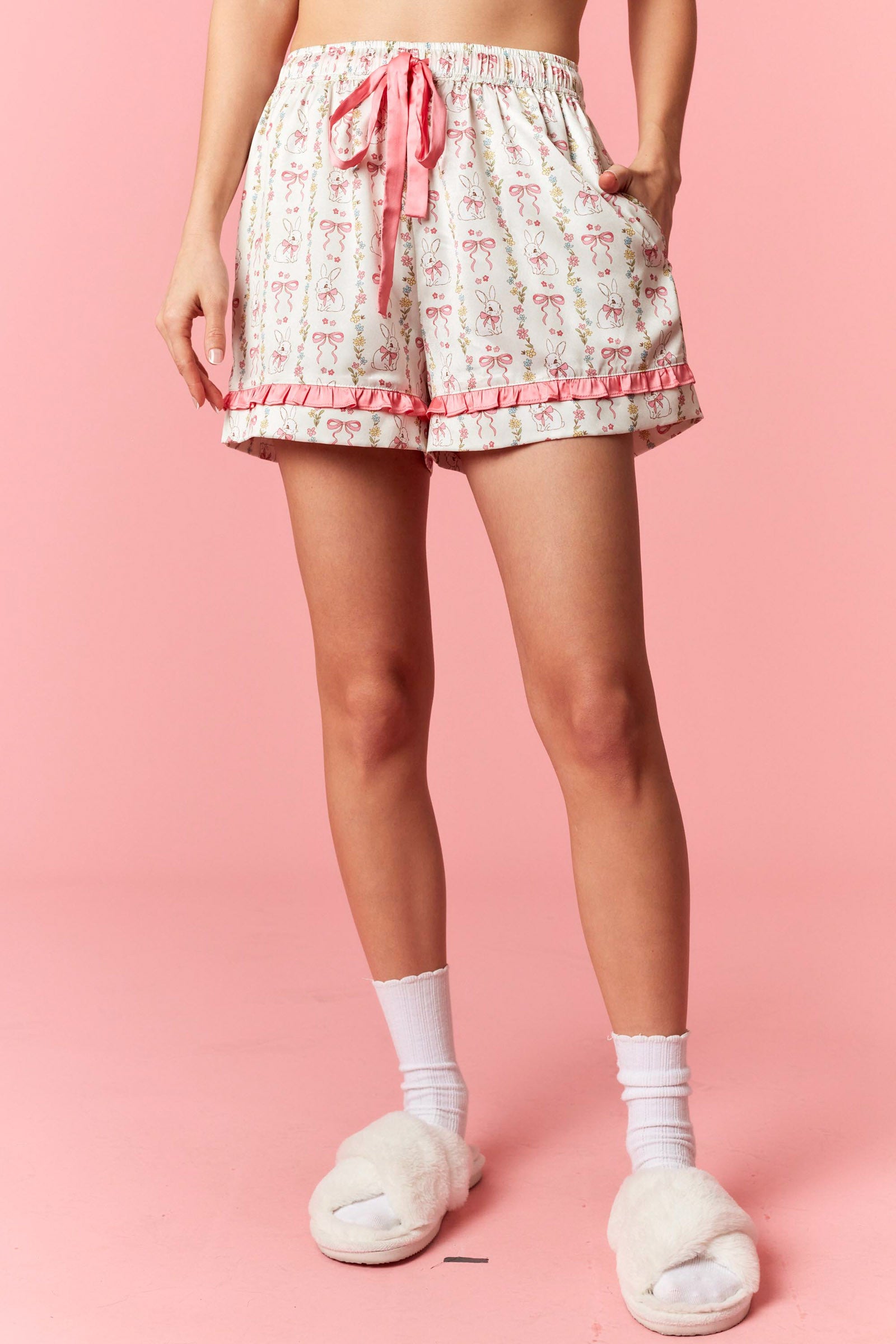 Charming Bunny and Bow Satin Pajama Set