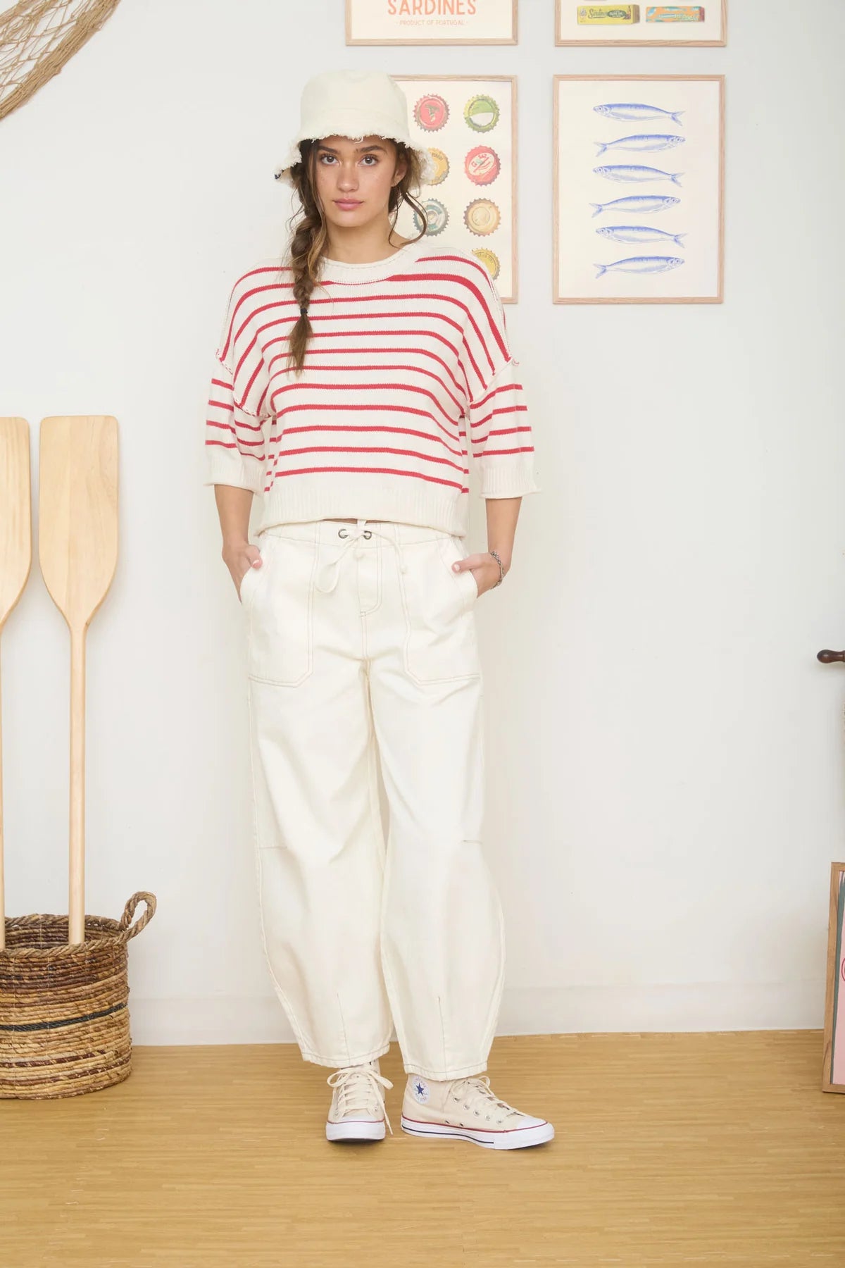 Drawstring Ecru  Baggy Pants