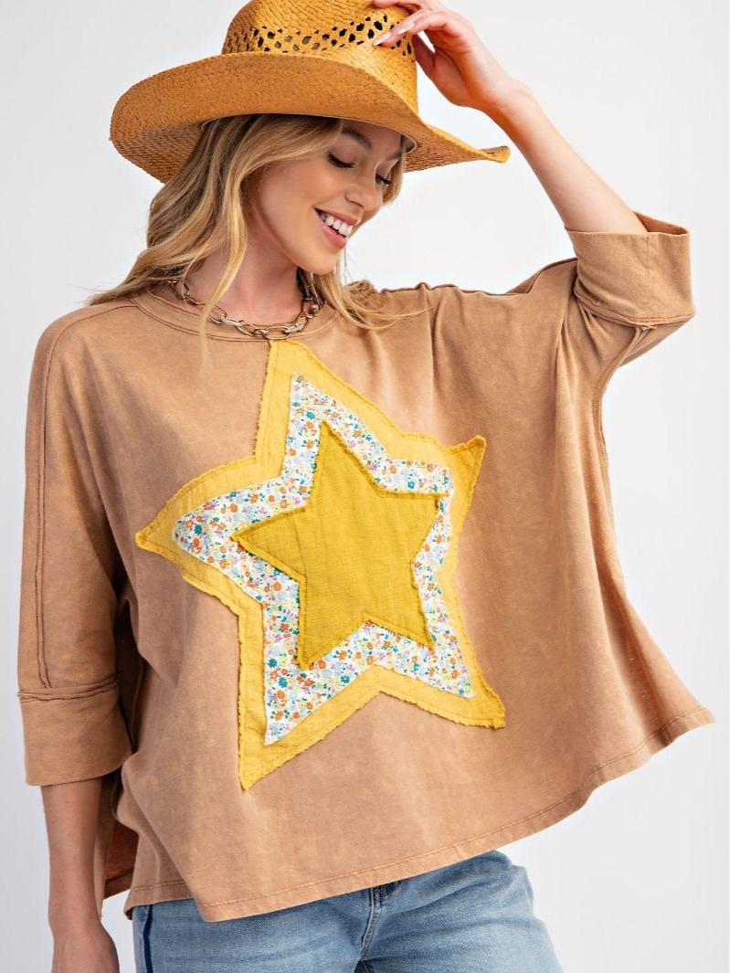 Floral Star Mineral Wash Top, Color Chai Latte long sleeve