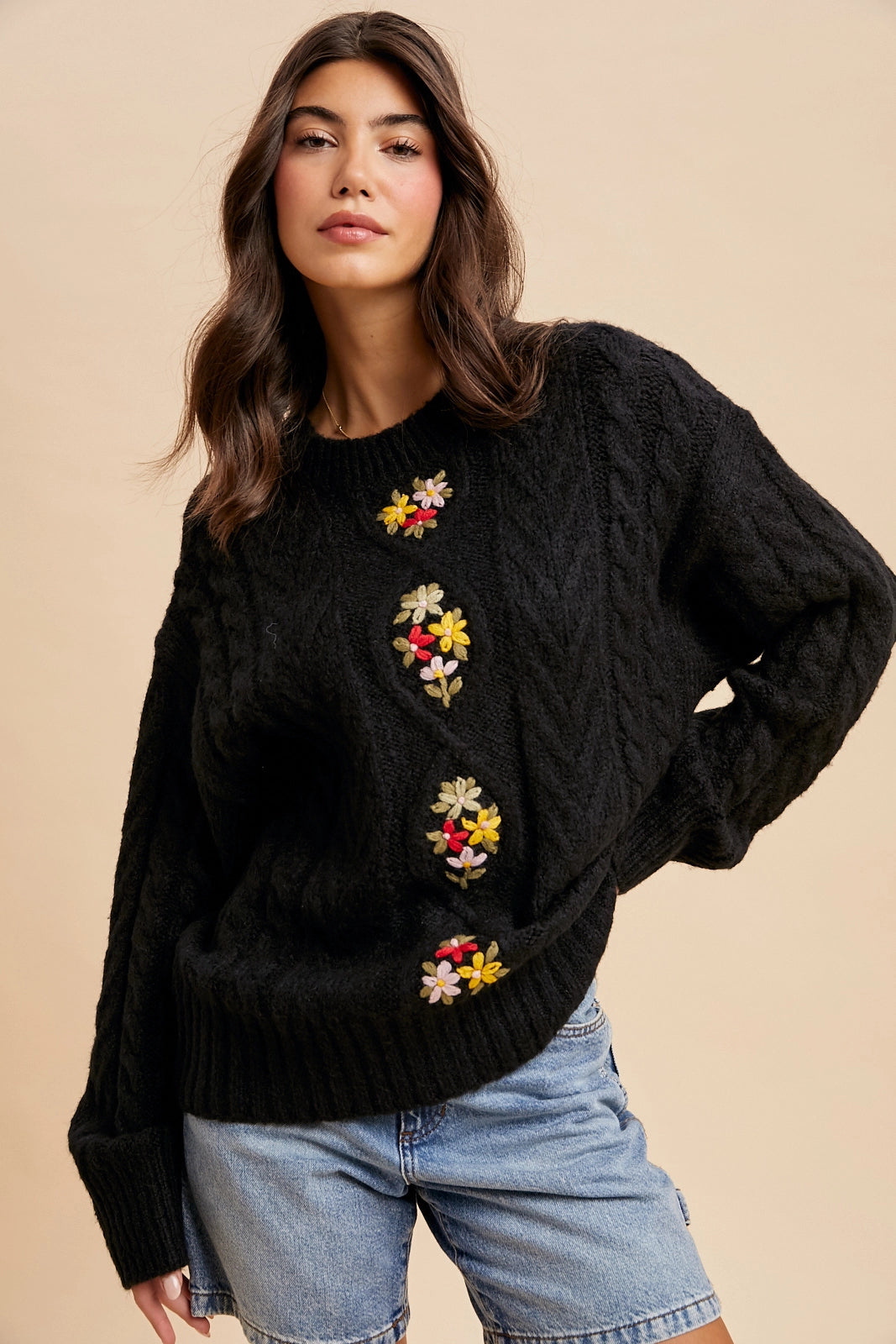 Floral Cable Knit Sweater