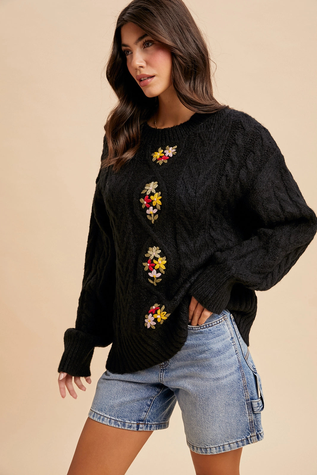 Floral Cable Knit Sweater