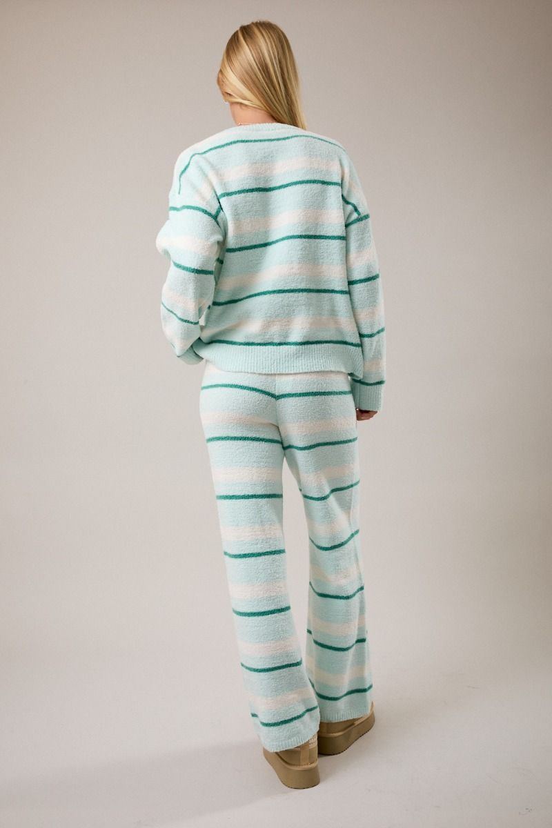 Cute Stripe Set Long Sleeve Sweater with Wide Leg pants