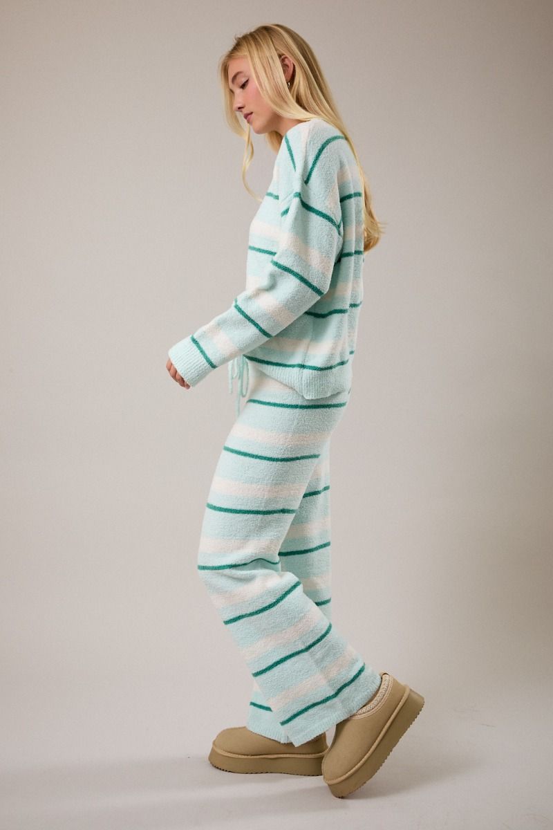 Cute Stripe Set Long Sleeve Sweater with Wide Leg pants