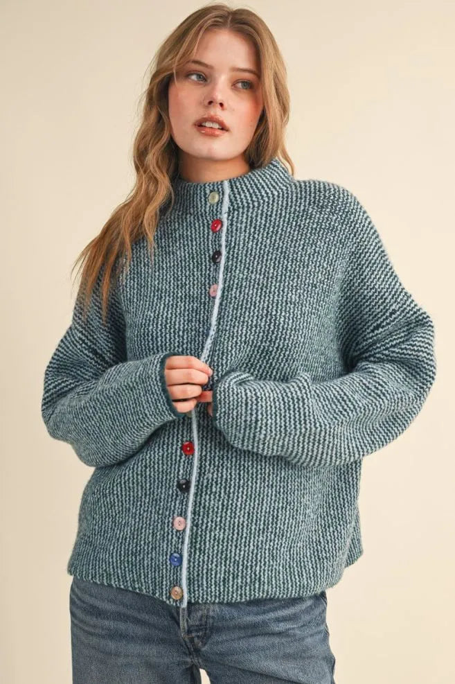 Striped Button Down Sweater Cardigan
