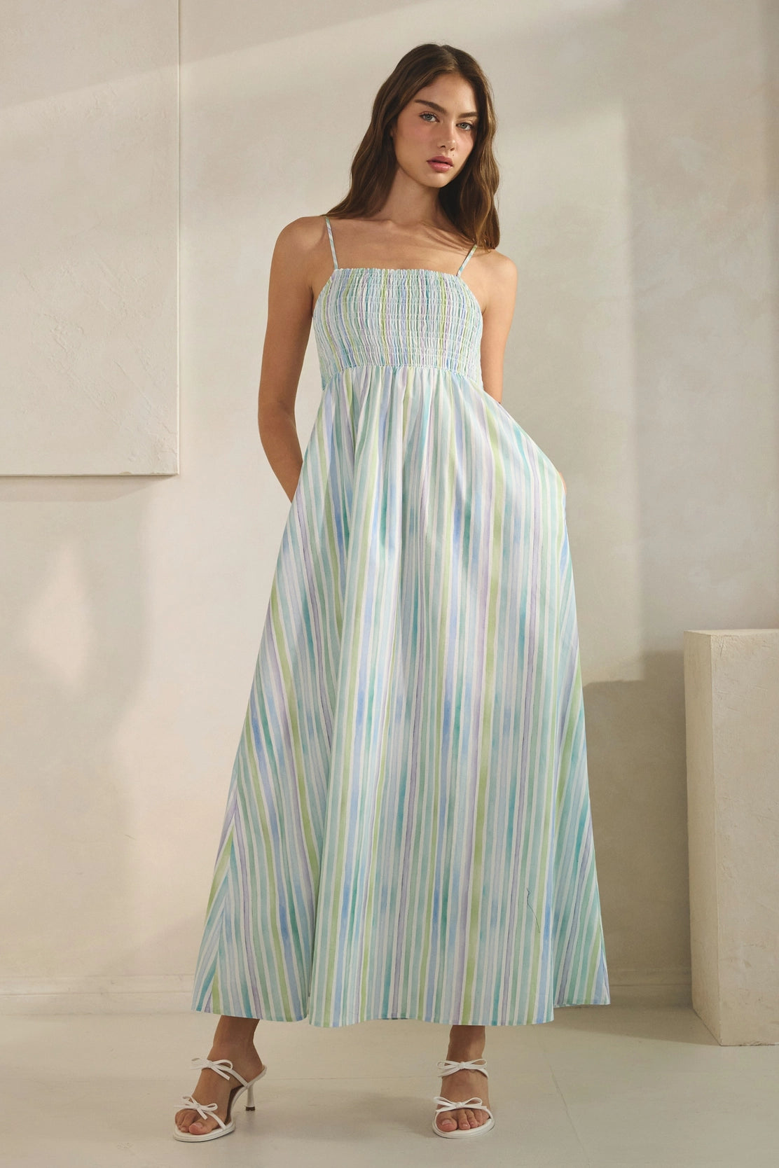 Skylar Watercolor Stripe Smocked Maxi Dress