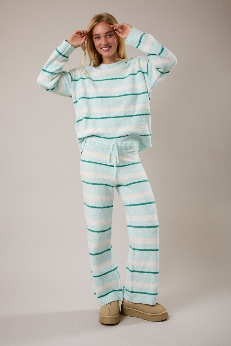 Cute Stripe Set Long Sleeve Sweater with Wide Leg pants