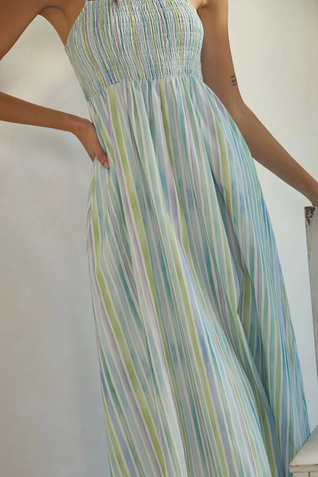 Skylar Watercolor Stripe Smocked Maxi Dress