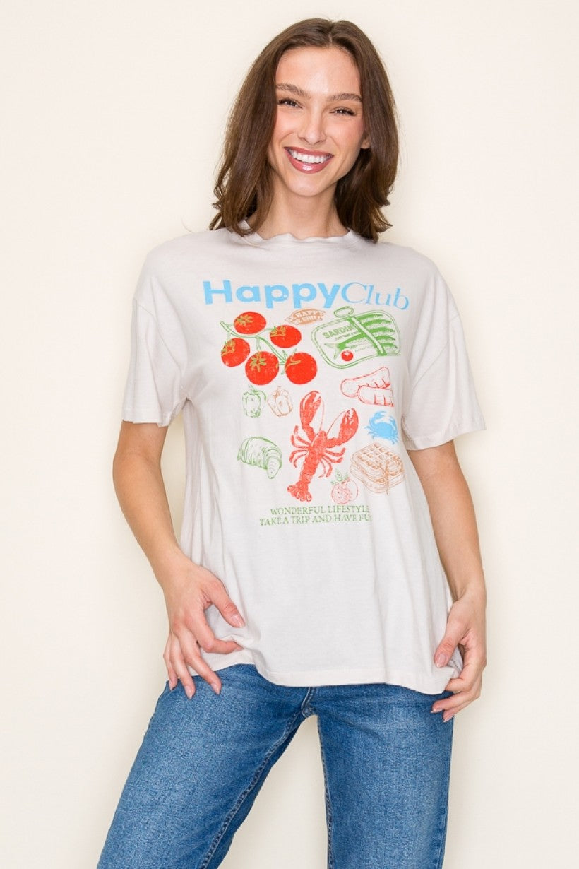 Happy Club Foodie Oversized Graphic Top