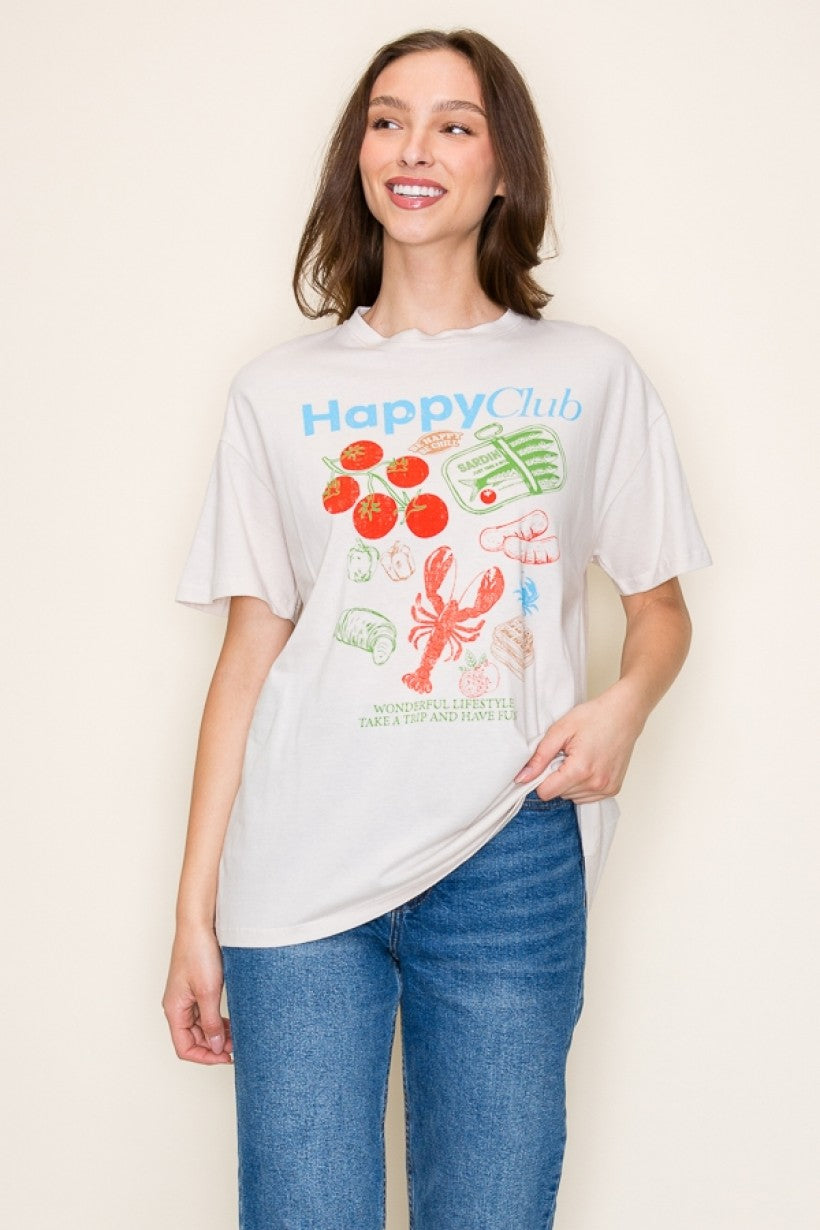Happy Club Foodie Oversized Graphic Top