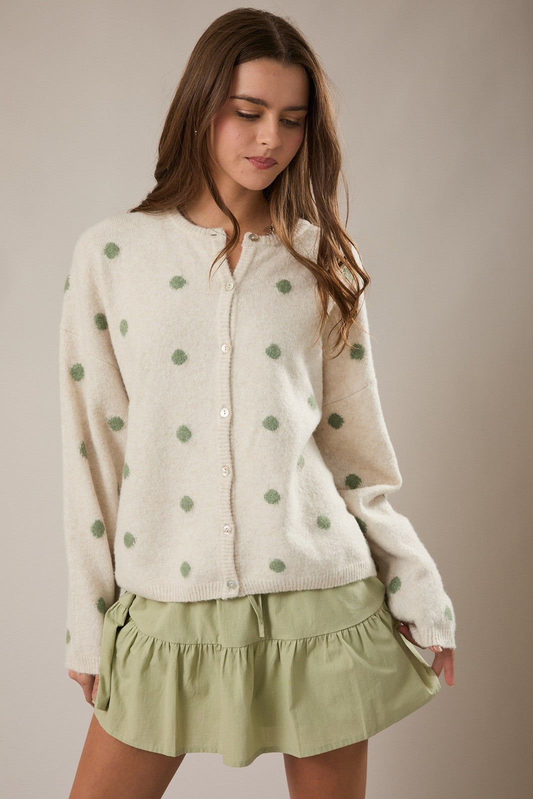 Polka Dot Long Sleeve Sweater Cardigan