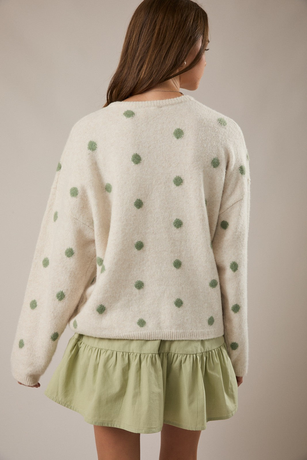 Polka Dot Long Sleeve Sweater Cardigan