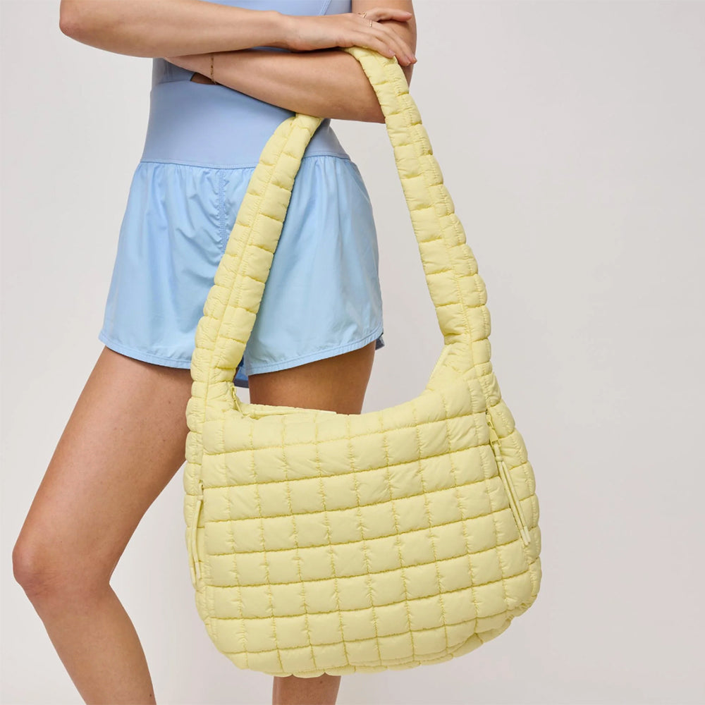 Quilted Carryall Hobo Bag with Zip - Lightweight & Slouchy Design Quilted for Gym & Beyond - Includes Exterior Zip Pockets & Mesh Slip Pockets